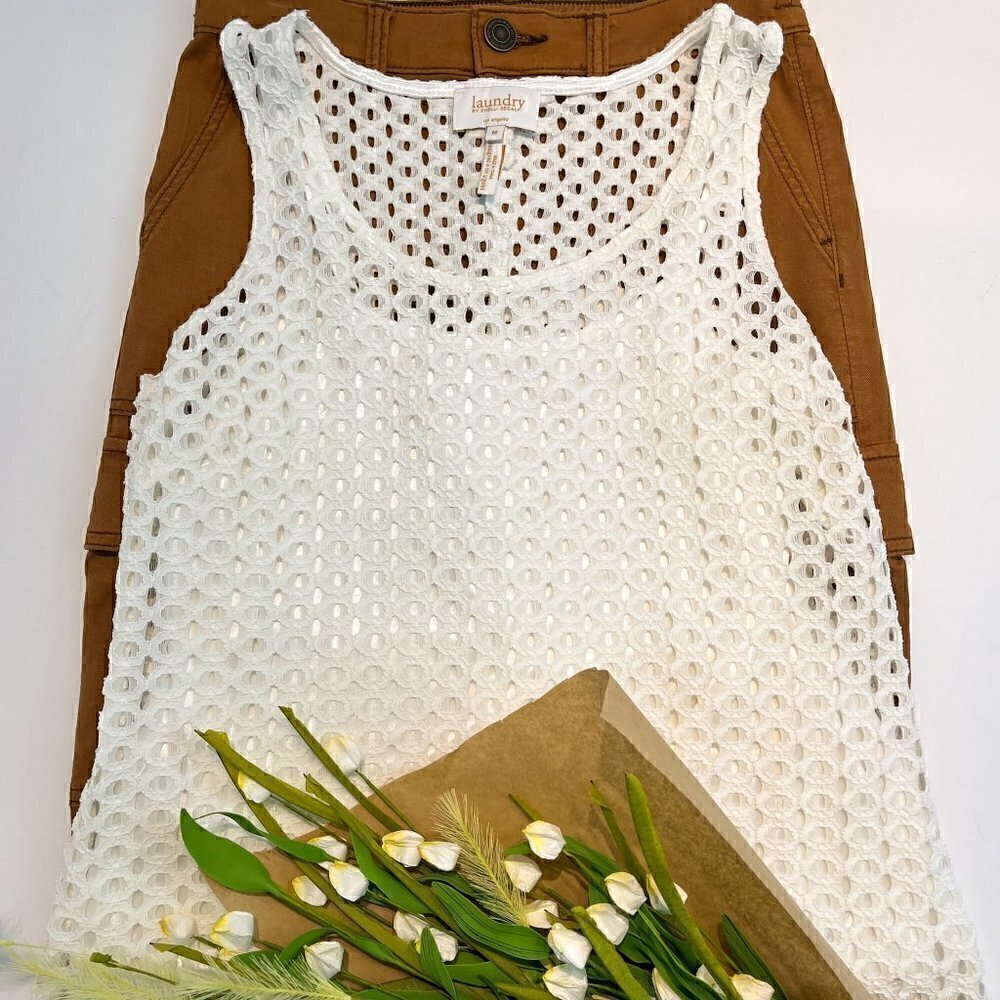 Laundry by Shelli Segal Crochet Overlay White Tank Size M